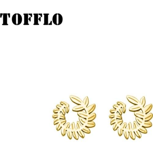 TOFFLO Stainless Steel Jewelry Leaf Earrings Female Leaves Circled Fashion Stud Earrings BSF150