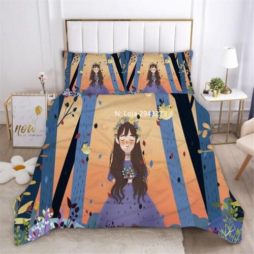Three Piece Forest Girl Pattern Home Textiles Digital Printed 3D Bedding Down Quilt Cover Pillowcase Girls Bedroom Decoration