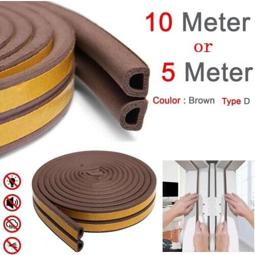 D Type Weather strip Soundproof Sponge Door Window Foam Rubber Seal Dust Insulation Strip Anti-Theft Anti-Collision Adhesive