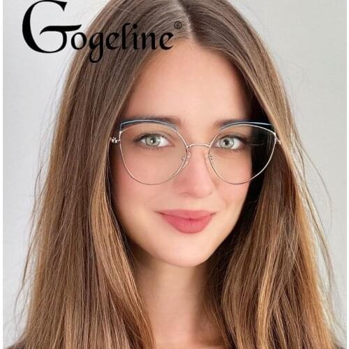 Vintage Brand Design Clear Cat Eye Anti Blue Light Blocking Glasses Women Metal Frames Optical Fashion Computer Eyeglasses