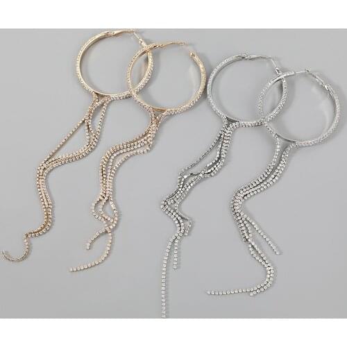 Pauli Manfi Fashion Metal Circle Rhinestone Tassel Earrings Womens Popular Exaggerated Dangle Earrings Party Accessories