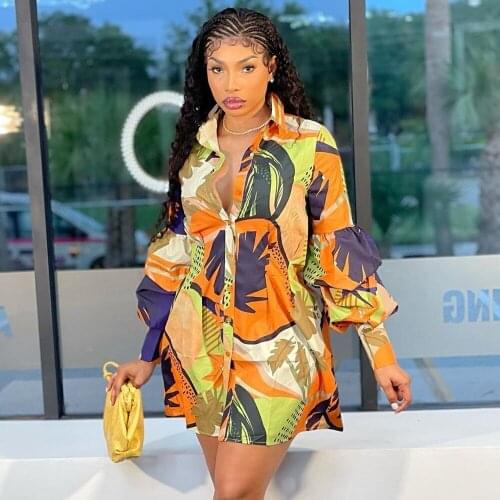 2021 Floral Print Long Sleeve Shirt Dress Women V Neck Summer Autumn Mini Sexy Beach Casual Bodycon Party Office Lady Dresses