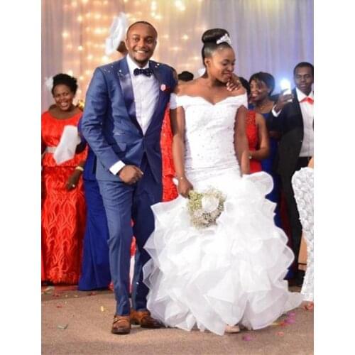 Well Design Off the Shoulder Lace Appliques Mermaid Wedding Dresses with Beads Vestidos de Novia Plus Size Robes de Mariee