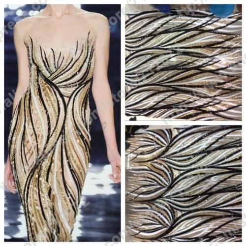 1 yard White gold with black mixed Black mesh 3mm sequins embroidery 51 inches lace fabrics by the yard dress fabric 6 colors