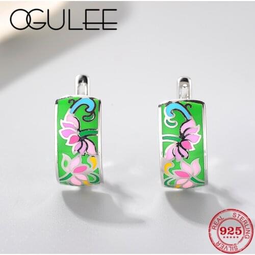 2021 Summer Hot Colorful Blooming Lotus Flowers 925 Sterling Silver Fashion Earring Clip for Women Luxury Party Jewelry Enamel