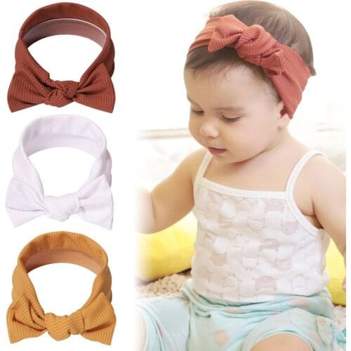 3pcs Little Baby Girl Headband Sets Newborn Bebes Srtipe Soft Cotton Headwraps for Baby Toddlers Turban Top Bowknot Hairband Set