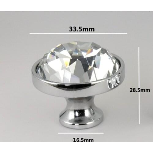33mm modern fashion silver chrome drawer tv cabinet knobs pulls glass crystal kitchen cabinet bookcase wine cabinet handles knob