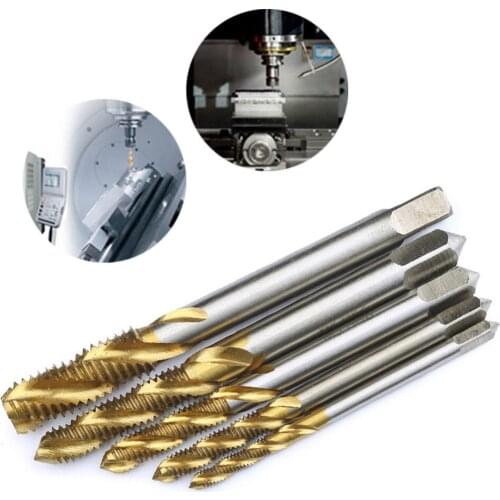 5pcs Titanium Coated Screw Thread Plug Tap HSS Spiral Point Straight Flute Metric Machine Screw Taps Drill Set M3/M4/M5/M6/M8