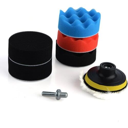 8Pcs/Set 3'' Polishing Buffing Pad Sponge Kit Car Polisher W/ M10 Thread Adapter Car Wash Auto Detailing Cleaning Car Styling