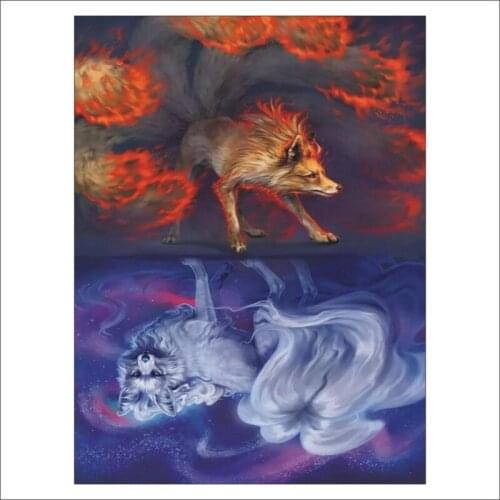 Diamond Painting 5D DIY Wolf, Fire & Ice, Full Square Diamond Mosaic Home Furnishing Mural Gift T196