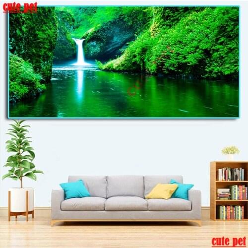 DIY Diamond Painting Natural scenery waterfall flowing water 5D Embroidery Cross Stitch Mosaic rhinestone Art puzzle large Decor