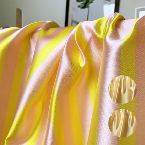 White waxberry 145cm 140g/m Silk polyester yellow pink stripes fabrics clothes Garment sewing materials Free shipping