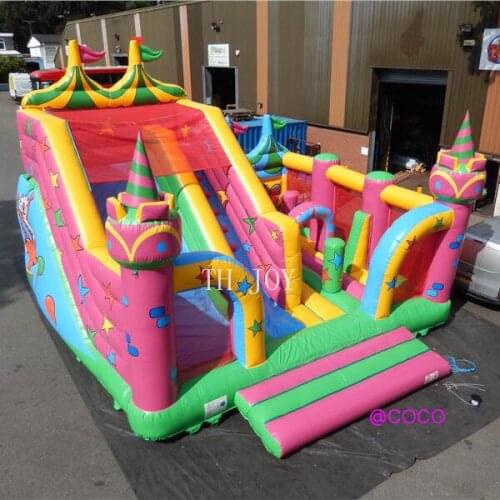 Free ship to sea port! 8x7.5m circus inflatable slide,clown inflatable bouncer playground with obstacle toy jumper slide