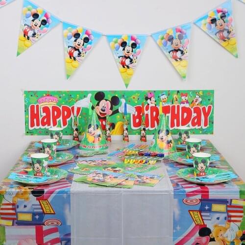 Disney Mickey mouse happy Birthday kids Party Decoration Disposable Paper Plate Cup Flag baby Shower Party supplier