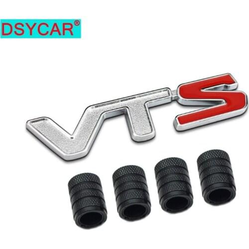 DSYCAR 3D Metal VTS Logo Car Badge Emblem Sticker +4Pcs Knurled Style With Plastic Core Valve Caps for Universal Car
