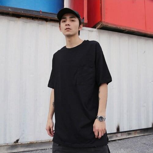 European and American high street style long split pocket solid color bottoming T-shirt summer trendy mens casual cotton sh