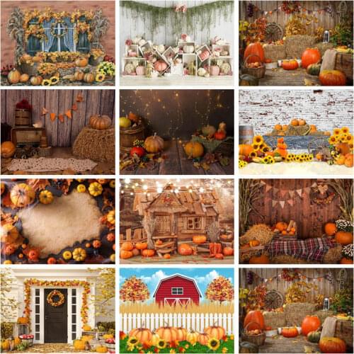 Fall Photography Backdrop Autumn Farm Pumpkin Harvest Sunflower Wood Floor Newborn Baby Shower Photo Background Shoot Photozone