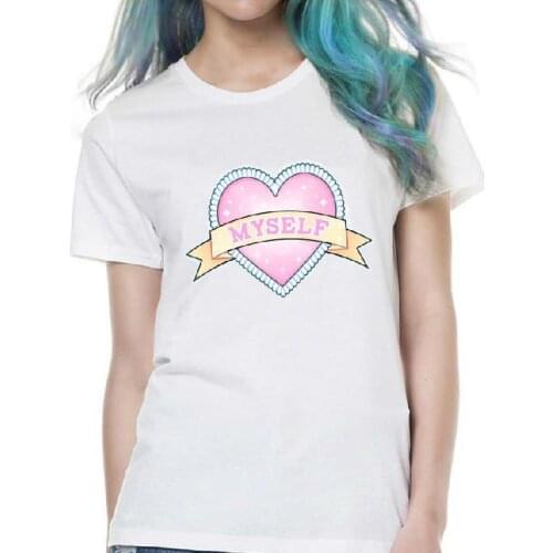 Harajuku love heart Print Women Tshirt Cotton Casual Shirt White Lady Top Tee Big Size Hipster HH305-409