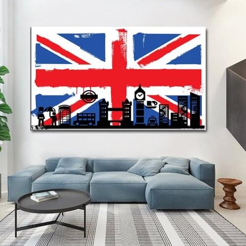 HD Print London Flag of British with Big Ben Abstract Oil Painting on Canvas Modern Wall Art Picture for Living Room Sofa Poster