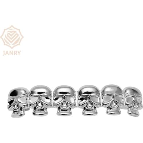 JANRY Gold Color Plated Glossy Skull Gold Braces HIPHOP Braces Halloween Tooth Grill For Women Men Gift