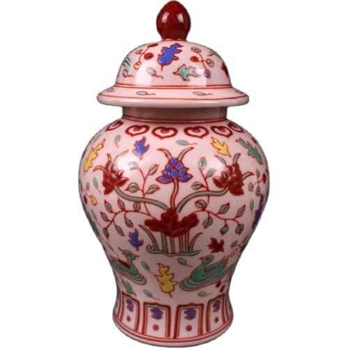 Chinese Old Porcelain Pattern Of Mandarin Duck Playing In Water Pattern Lid Jar