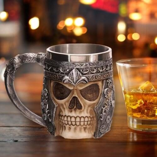 Skull Coffee Mug Retro Resin Halloween Stainless Steel Beer Cup Creative Viking Tea Cup for Home Drinkware Tool
