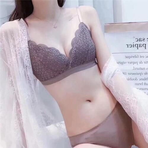 New Women Wirefree Bra Set Sexy Thin Cup Bras Lingerie Outfits Comfort Bralette Padded Brassiere Seamless Girls Underwear Set