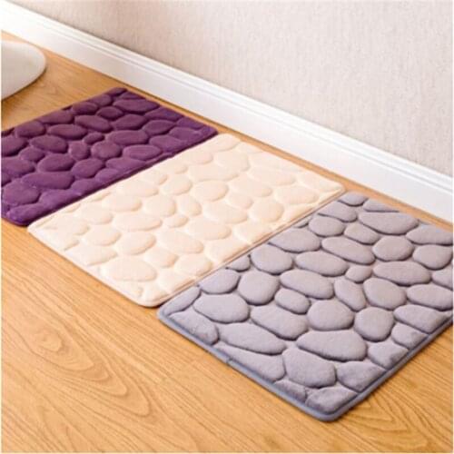 Memory Foam Bath Mat Coral Fleece Rug Set Rugs Non-slip Pebbles Floor Carpet Set Bathroom Pastoral Decor Mattress