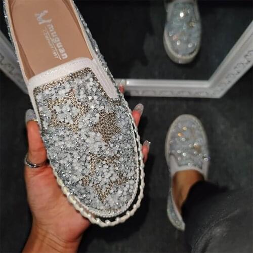 Luxury Women Flats Rhinestone Bling Chic Shining Star Sewing Thick Sole Slip on Platform Fashion Casual Sneakers Ladies Shoes