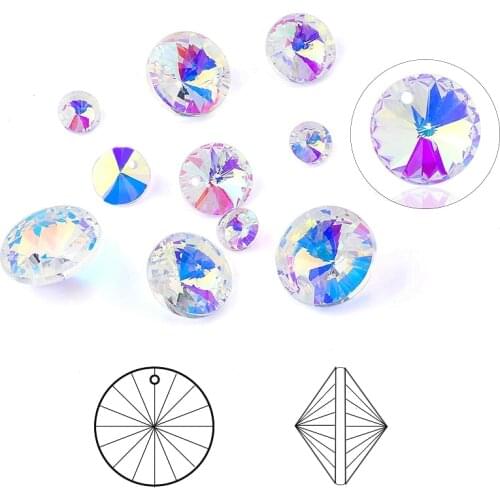 6-14mm Rivoli crystal pendant pointed back round glass beads Fancy Stone charms Jewelry Fingdings DIY Necklaces Earrings making