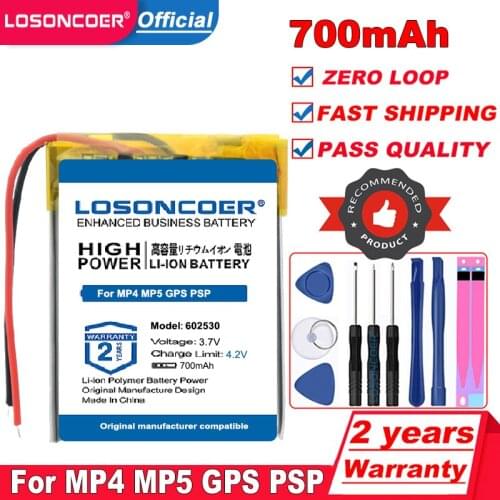 LOSONCOER Lithium Ion Polymer 602530 Battery 3.7v 700mAh Lithium Battery For MP4 MP5 GPS PSP Smart Watch Driving Recorder