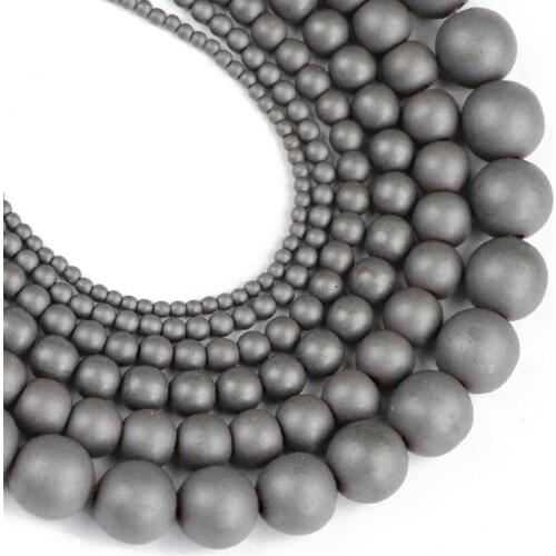 YHBZRET Matte Black Hematite beads Natural Stone ore 2/3/4/6/8/10MM Round Loose beads Jewelry bracelet Making accessories DIY