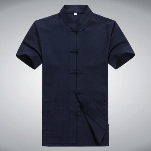 Classic Chinese Style Tang Clothing Blue Black White Color Mens Cotton Linen Short Sleeve Kung Fu Shirt S M L XL XXL XXXL Size