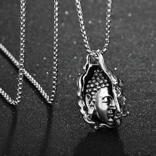 Retro Buddha Head Pendants for Men Stainless Steel Necklaces Vintage Pedndant Necklace Punk Geometric Punk Jewelry