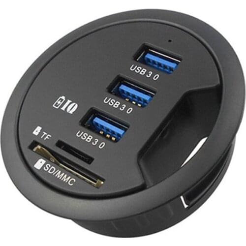 In-Desk USB Hub 3 Port USB 3.0 charger with 2 Slot,SD / Micro-SD Card Reader