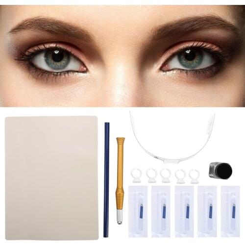Permanent Natural Eyebrow Micro Needle Pen Ink Cups Ruler Practical Skin Set Tattoo Pigment Makeup Beauty Practice Tool Supplies