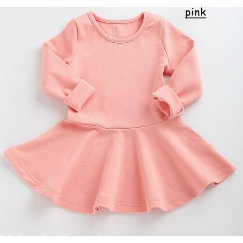 2020 Spring Cute Girl Dress Solid Color Pleated Baby Girls Cotton Dresses Infant Childrens Wear Clothes For Kids Gifts 12m-4t