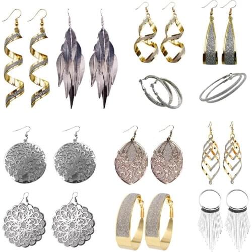 2Pairs Women Punk Frosted Geometric Drop Metal Tassel Leverback Hook Earrings Fashion Earrings Earrings For Women Girl Earrings