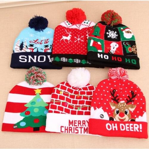 2022 New Year LED Christmas Hat Sweater Knitted Beanie Christmas Light Up Knitted Hat Christmas Gift for Kids Xmas Decorations