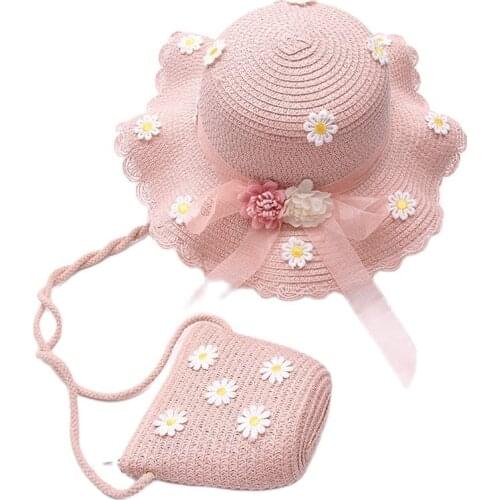Girl Baby 2pcs Sets Summer Straw Hat +handbag New Kids Child Girls Princess Sun hat Daisy Sunscreen hat with Shoulder bag Mini