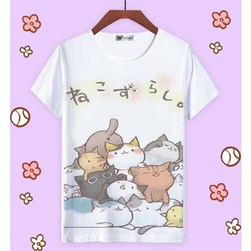 Japanese Anime Cartoon Neko Atsume 3D Print T Shirt Kawaii Cat Casual T-Shirt White Short Sleeves Top Tee Cosplay Costume