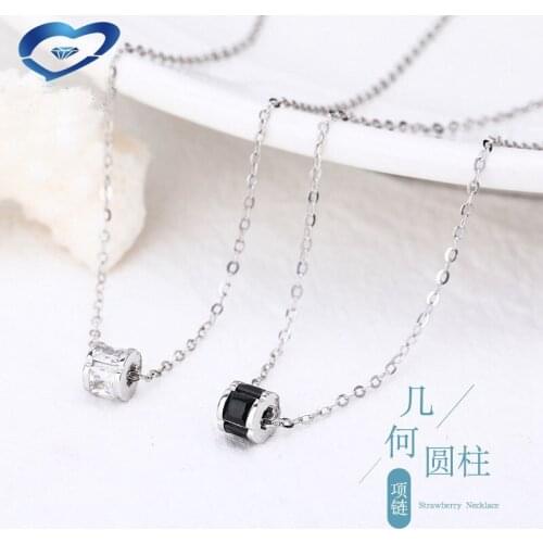 Fashion black or white cylinder pendant necklace for women Cubic zirconia stone jewelry for girls gift