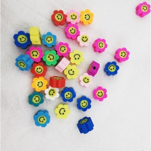 100 pieces 10mm diy flower smiley face polymer spacer beads.smile face beaded for woman jewelry making accessories 2021wholesale