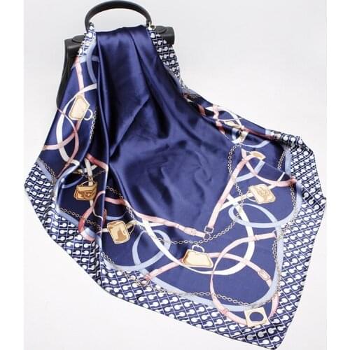 2020 90x90 Keychain Print Multipurpose women Silk twill scarf Satin square tie Hairband ladies foulard femme towel bufanda shawl