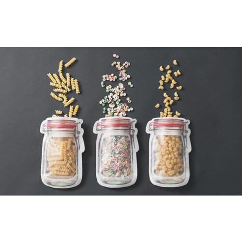 Sweettreats 4/3PCS Mason Bottle shape Seal Pouch Pack Jar Bag Reusable Snack Bag Mobile Travel Hermetic Freezer Bags ZiplockBags