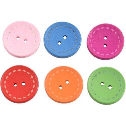 50Pcs Mixed Round 2 Holes Wood Sewing Buttons Scrapbooking 25mm(1") Dia
