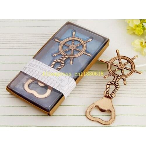 50pcs/lot Fast Shipping Antique Ships Wheel Nautical Bottle Opener wedding favors gift rudder beer bottle opener