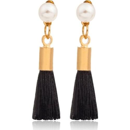 White Imitation Pearls Fabric Long Tassel Dangle Earrings for Women Vintage Drop Earrings Trendy Bohemian Statement Jewelry Gift