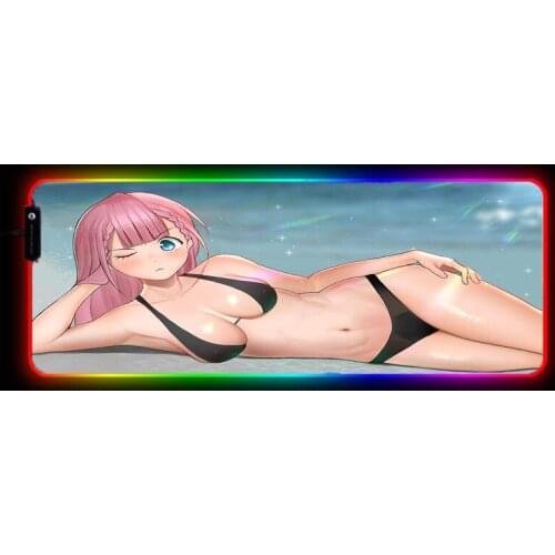 Big Breast Anime Girl Keyboard Desk Mat RGB Large Mouse Pad Gamer Big Mouse Mat Computer Mousepad LED Backlight Gaming Mause Pad