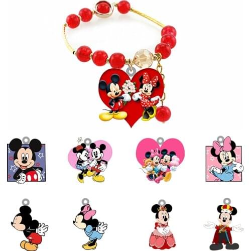 Disney Minnie Mickey Couple Bracelet Friendship Fashion Red Bead Charm Resin Bracelet Womens Gift For Couples